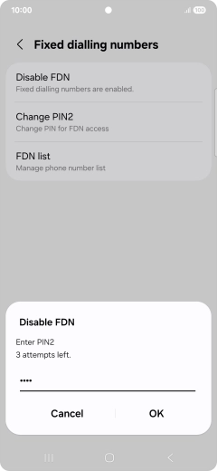 Key in your PIN2 and press OK. The default PIN2 is 0000.
