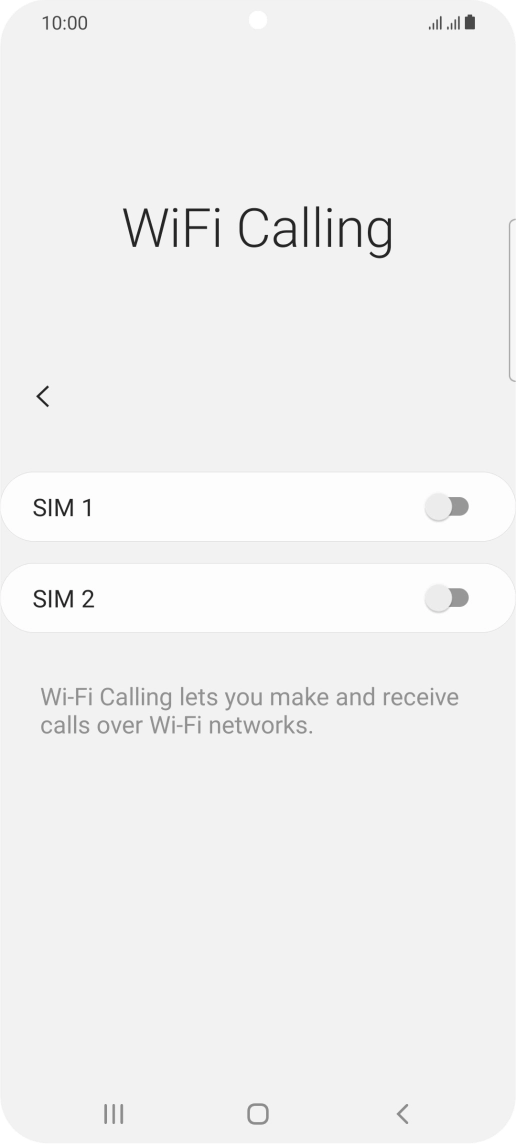Press the indicator next to the required SIM to turn the function on or off.