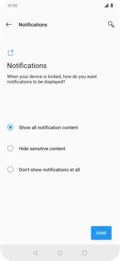 Press the required setting.
