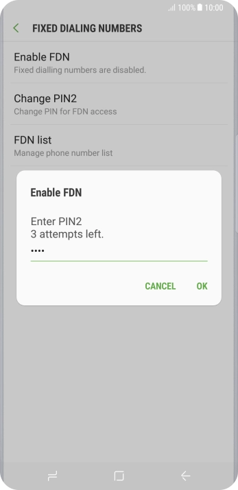 Key in your PIN2 and press OK. The default PIN2 is 0000.