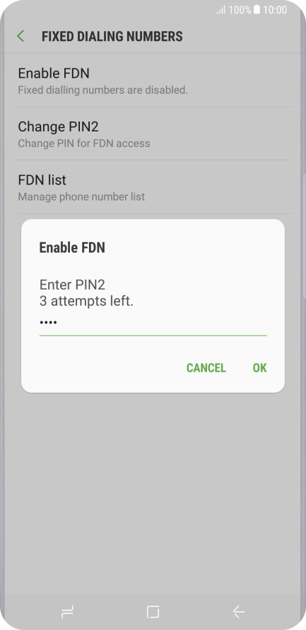 Key in your PIN2 and press OK. The default PIN2 is 0000.