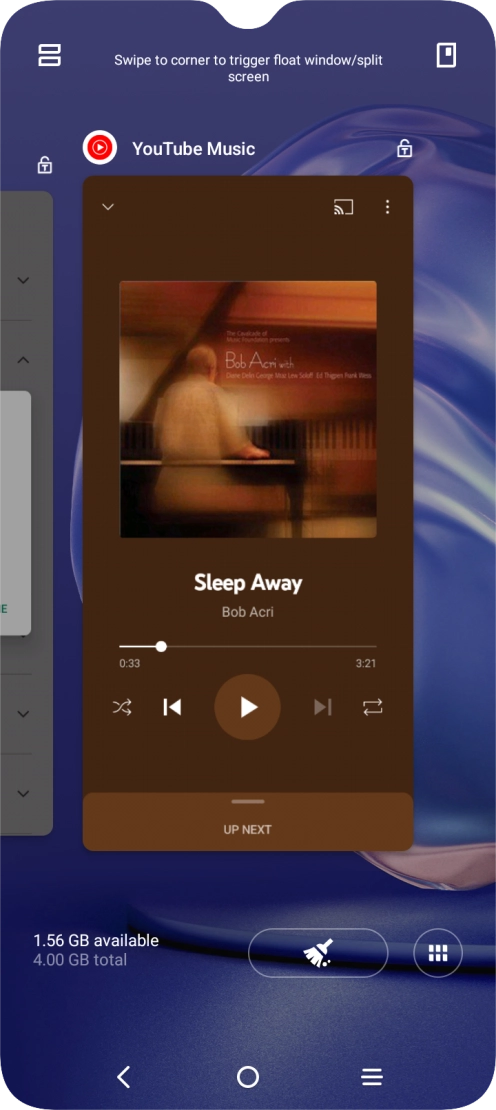 To end one running application, slide your finger upwards on the required application.