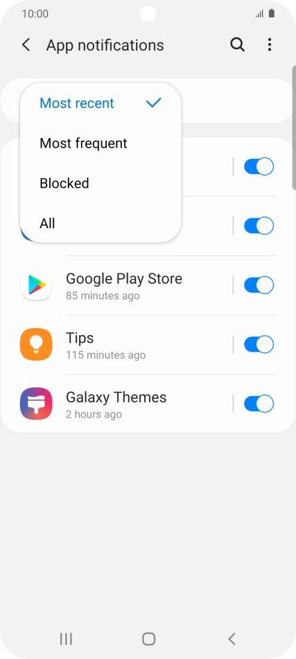 Press the required setting.