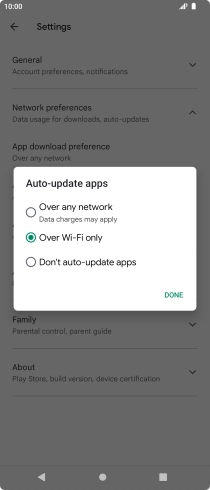 To turn on automatic update of apps using mobile network, press Over any network.