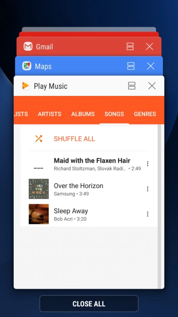 To end one running application, slide your finger right on the required application.