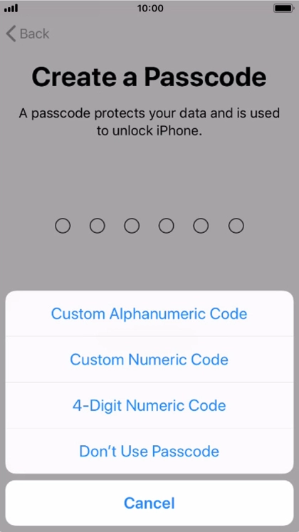 Follow the instructions on the screen to turn on use of phone lock code or press Don't Use Passcode.