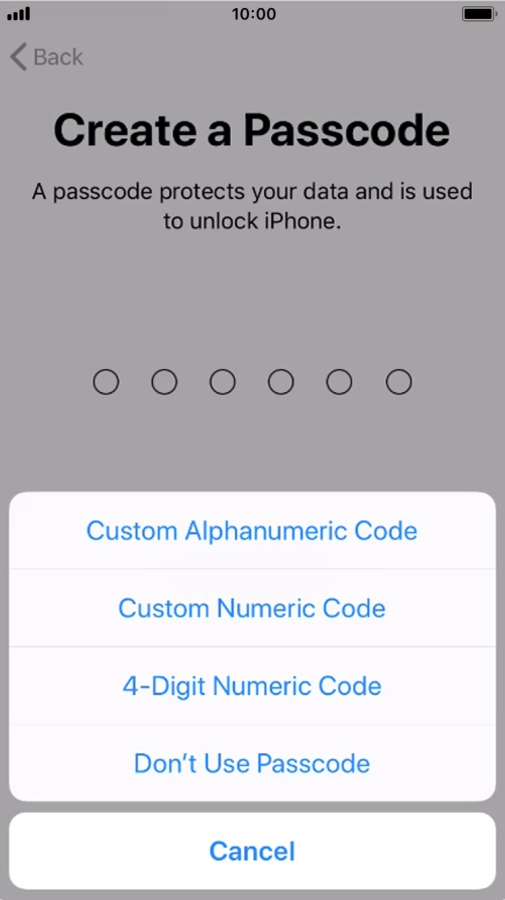 Follow the instructions on the screen to turn on use of phone lock code or press Don't Use Passcode.