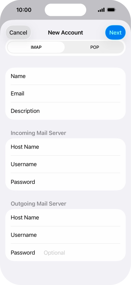 Press Password and key in the password for your email account.