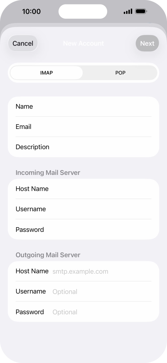 Press Host Name and key in the name of your email provider's outgoing server.