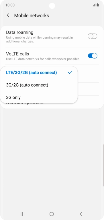 Press the required network mode.