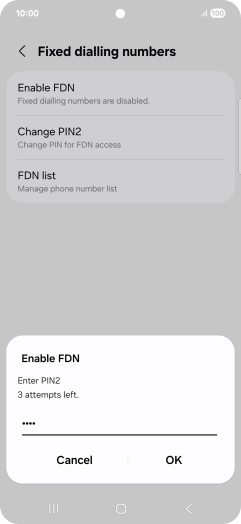 Key in your PIN2 and press OK. The default PIN2 is 0000.