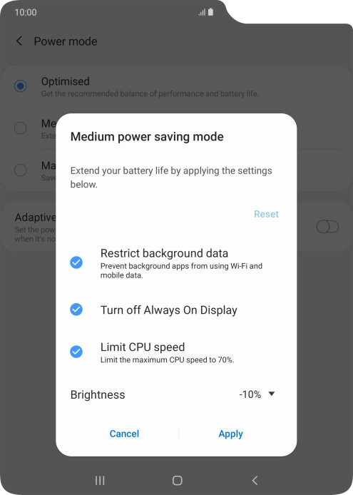 Press Apply to turn on the function.