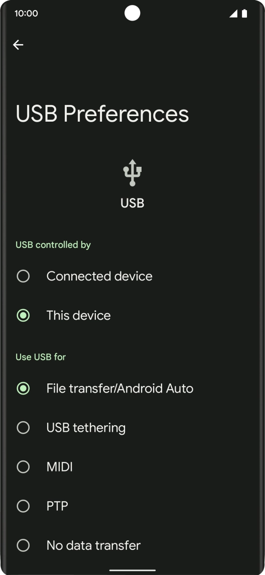 Press File transfer/Android Auto.