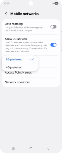 Press the required network mode.