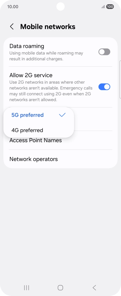 Press the required network mode.