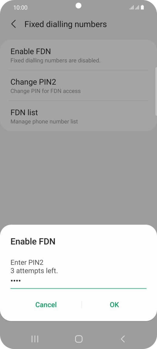 Key in your PIN2 and press OK. The default PIN2 is 0000.