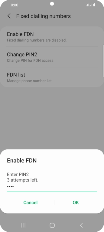 Key in your PIN2 and press OK. The default PIN2 is 0000.