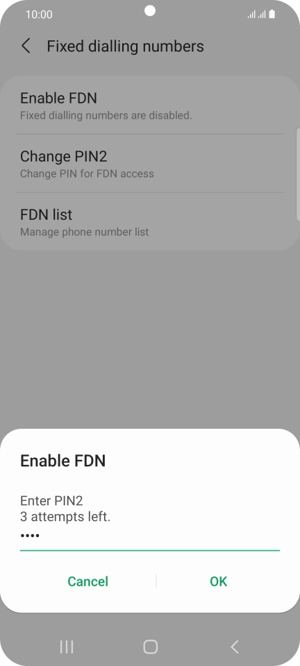 Key in your PIN2 and press OK. The default PIN2 is 0000.