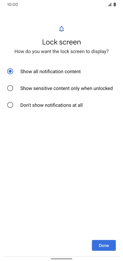 Press the required setting.