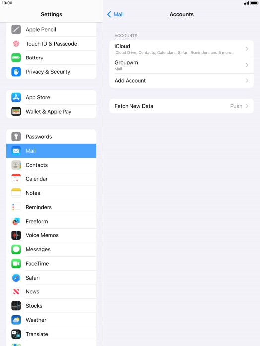 Press the name of the email account you've just set up.