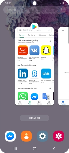 To end one running application, slide your finger upwards on the required application.