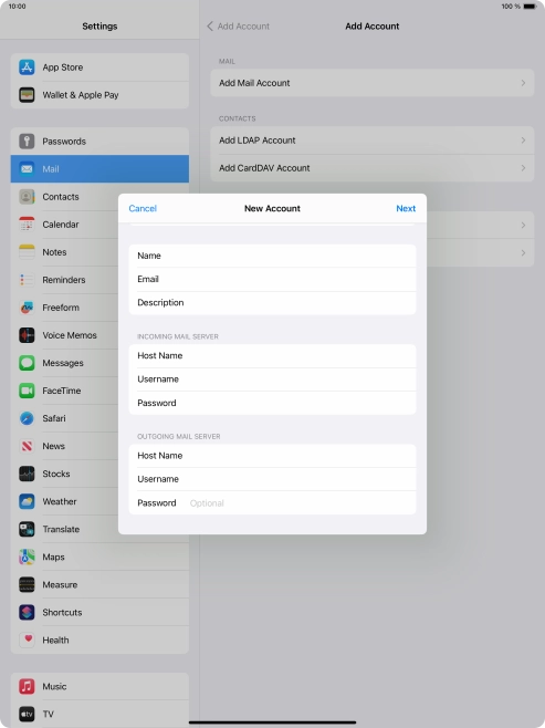 Press Password and key in the password for your email account.
