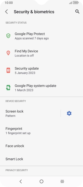 Press Screen lock and key in the additional phone lock code you created earlier.