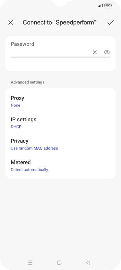 Key in the password for the Wi-Fi network and press the confirm icon.