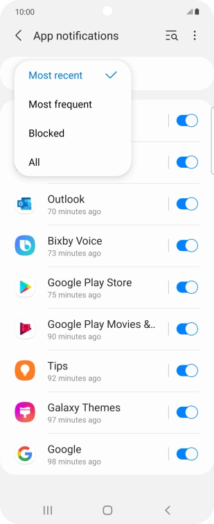 Press the required setting.