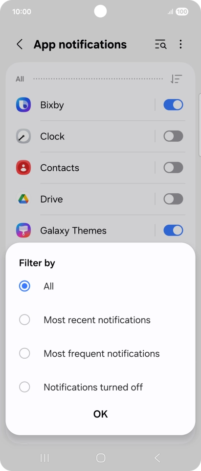 Press the required setting.