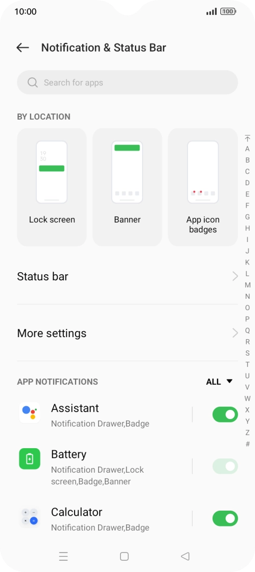 Press the indicators next to the required apps to turn the function on or off.