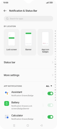 Press the indicators next to the required apps to turn the function on or off.