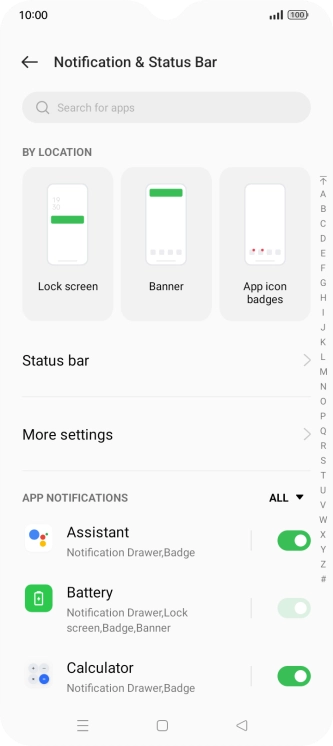 Press the indicators next to the required apps to turn the function on or off.