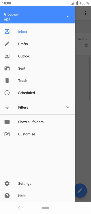 Press the email account drop down list.
