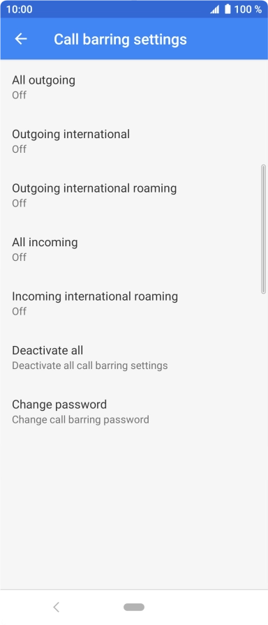 Press the required barring type.