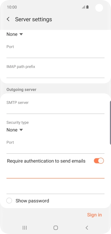Press the password field and key in the password for your email provider's outgoing server.