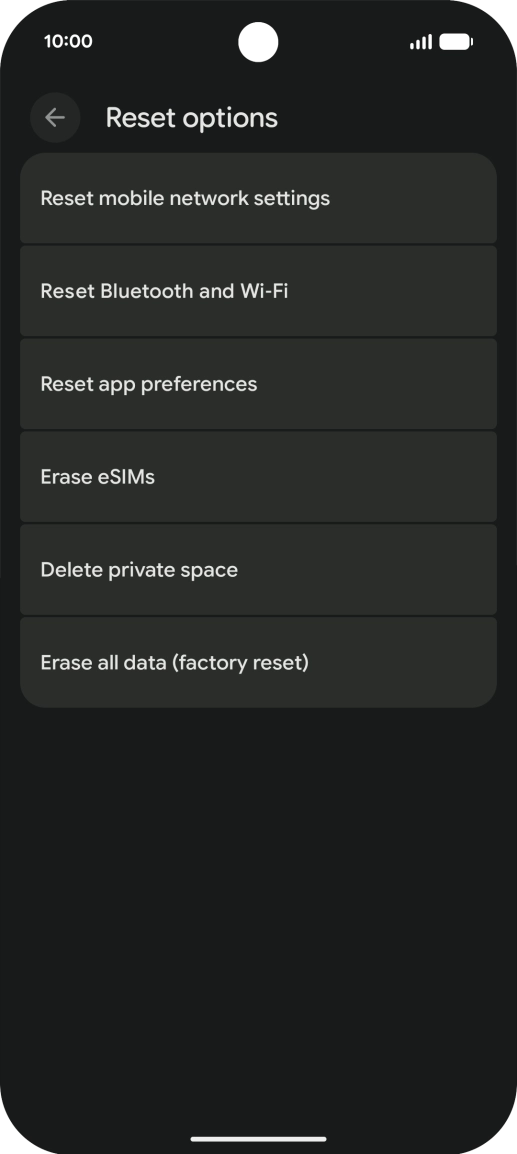 Press Erase all data (factory reset).