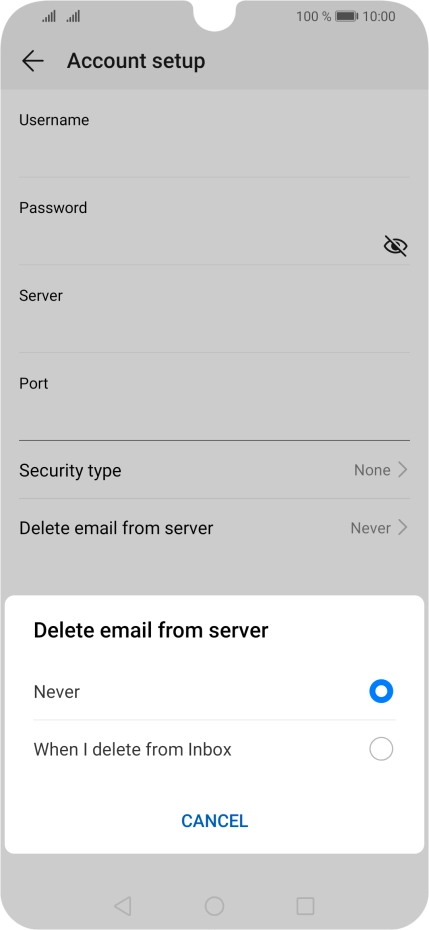 Press Never to keep email on the server when you delete them on your phone.