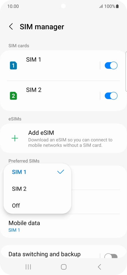 Press the required setting.
