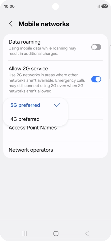Press the required network mode.