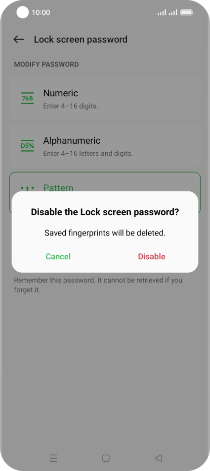 Press Disable and key in the additional phone lock code you created earlier.