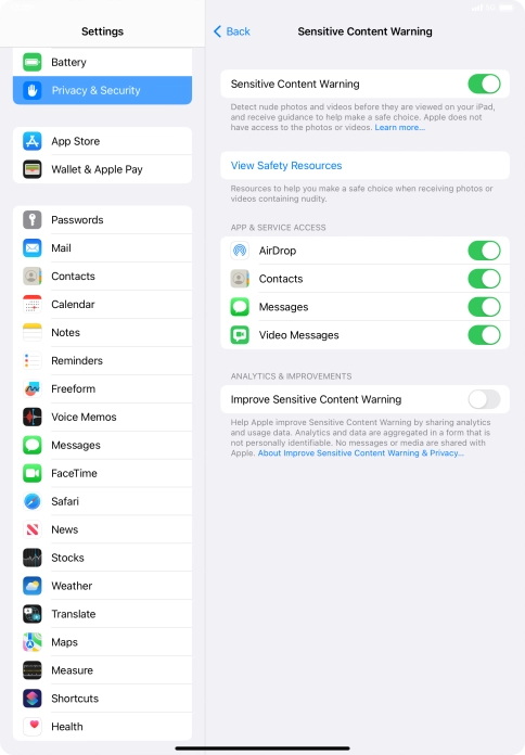 Press the indicators next to the required applications to turn the function on or off.