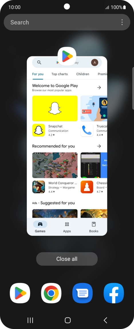 To end one running application, slide your finger upwards on the required application.
