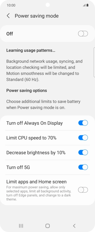 Press the indicators next to the required settings.