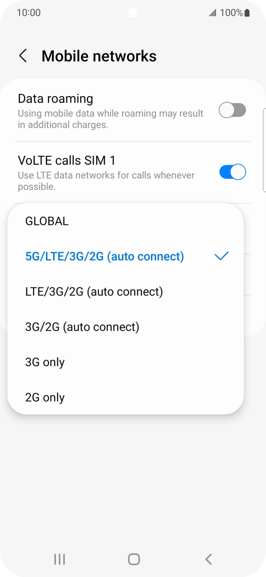 Press the required network mode.