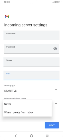 Press Never to keep email on the server when you delete them on your phone.