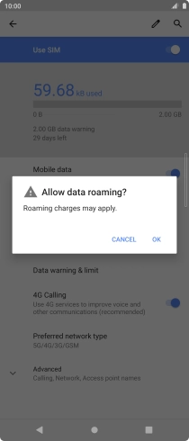 If you turn on data roaming, press OK.