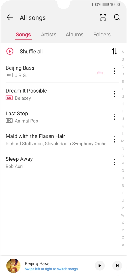 Press the required category and go to the required audio file.