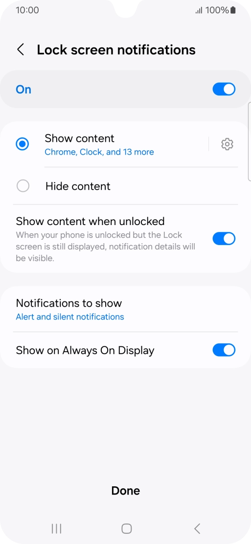 Press the required settings to turn them on or off.