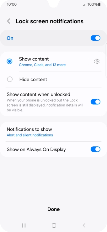 Press the required settings to turn them on or off.